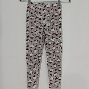 Hello Kitty Sanrio Girl's Grey White Red Ribbed Cotton Leggings 8/10